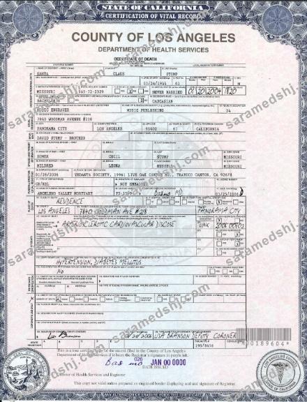USA California Death Certificate template in PSD format